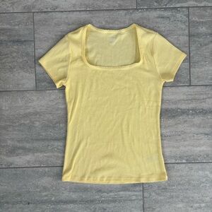 GAP Yellow Ribbed‎ Short Sleeve Tee Square Neck
